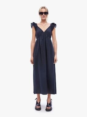 XiRENA Navy V-Neck Maxi Dress with Ruffle Cap Sleeves